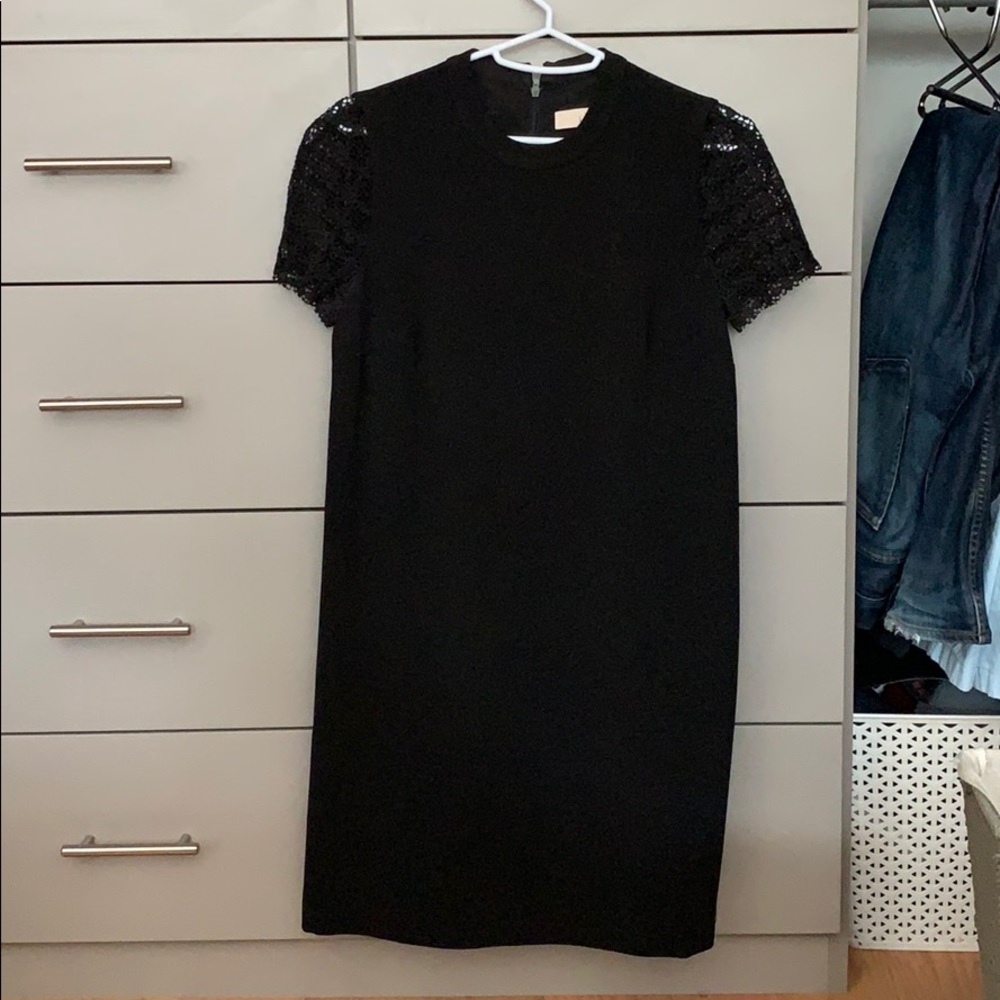 Loft black dress with lace shoulders
